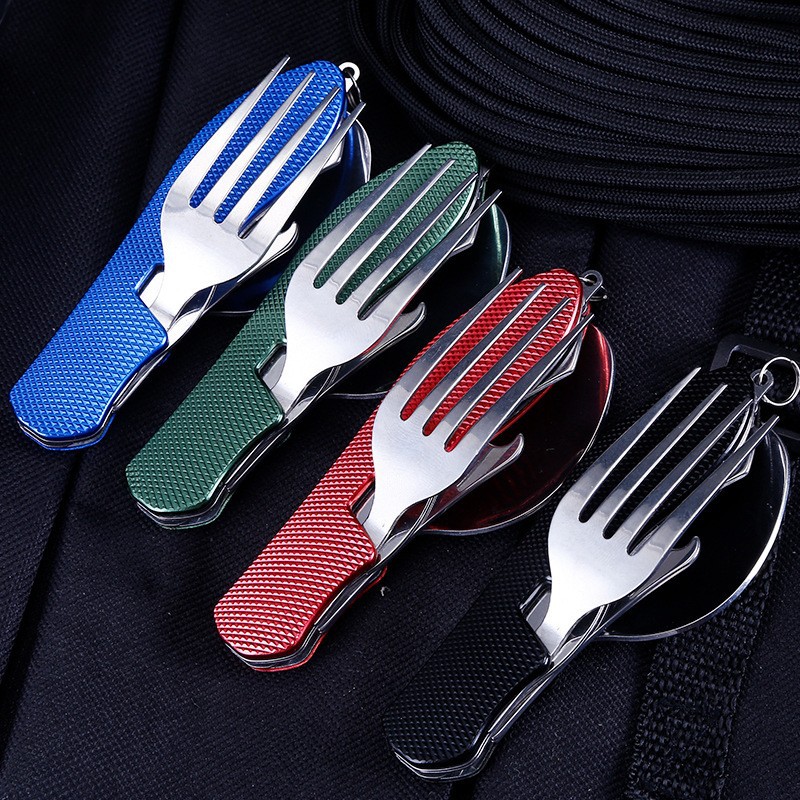 Factory direct sales of multi-functional camping detachable and foldable knife, fork and spoon sets, three-piece tableware, outdoor portable gift knives Application Scenario