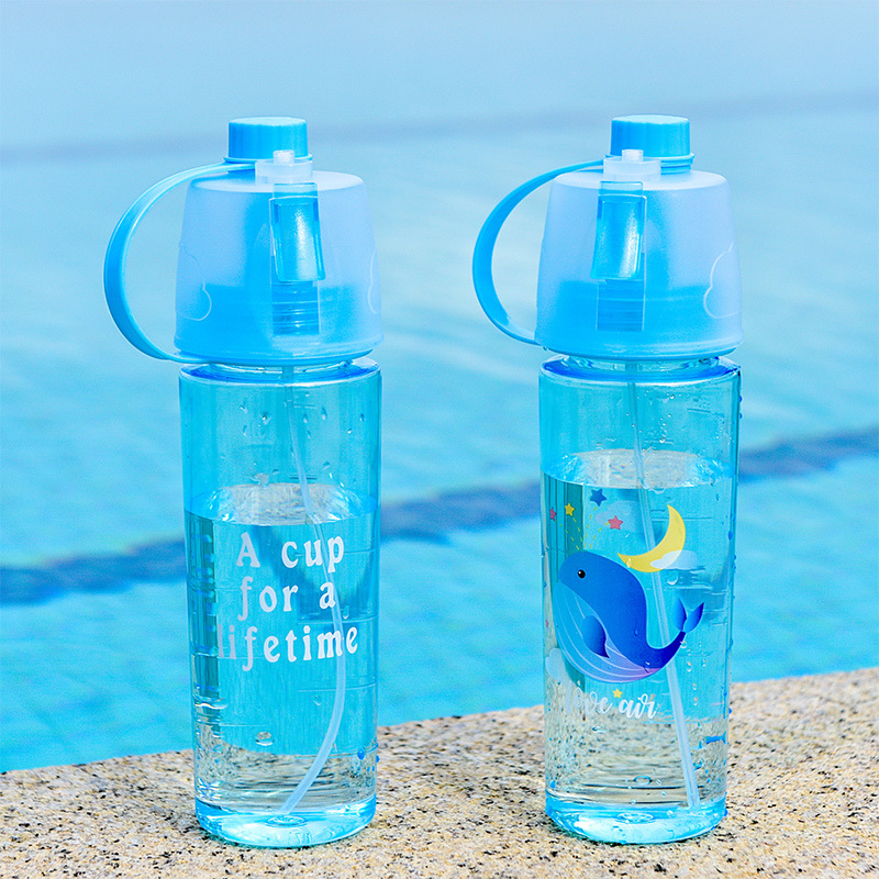Popular spray cup, children's straw, household cup, portable sports water cup, high appearance level gift plastic cup for girls full figure