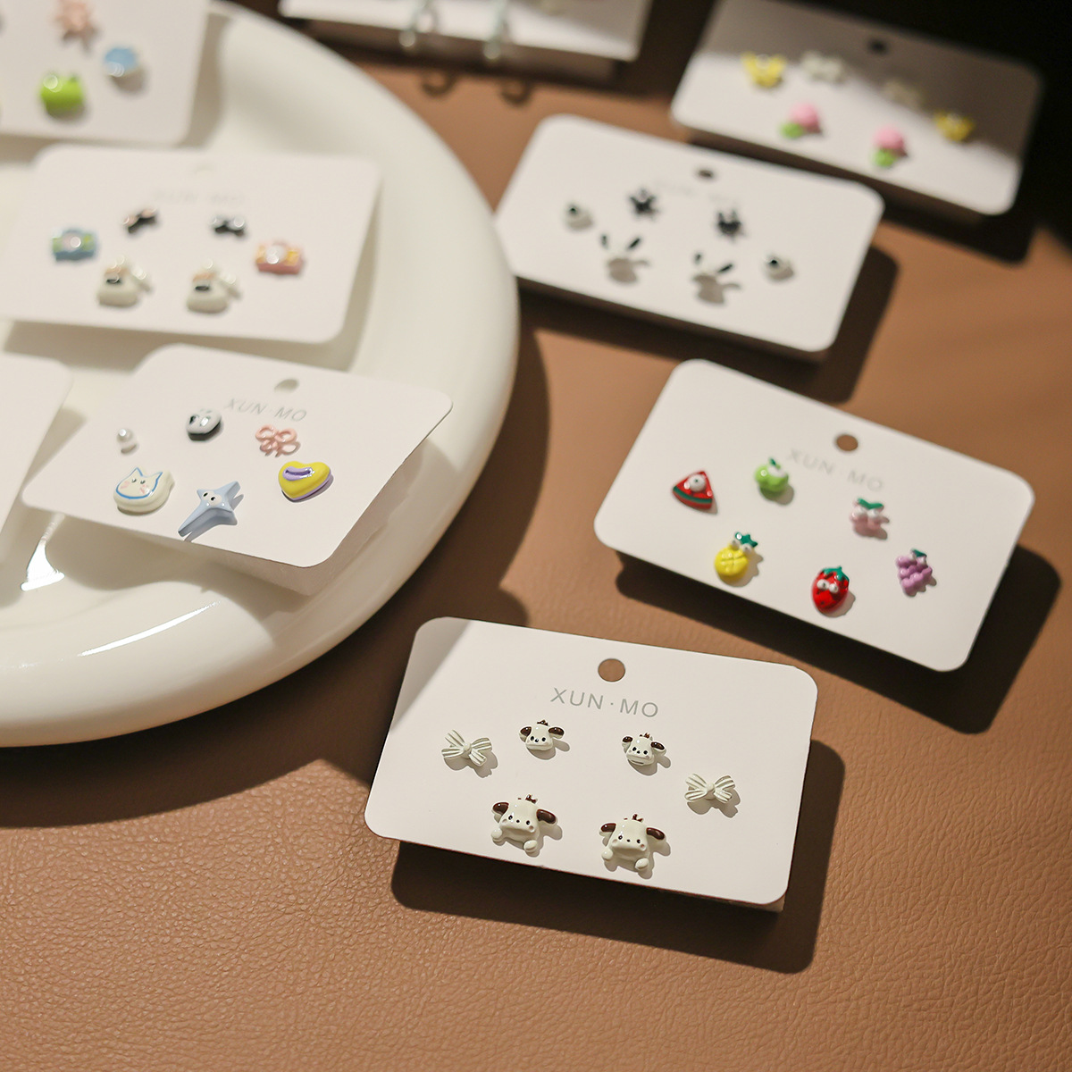 Cute cartoon cat silver needle ear stud set 2024 New style Small and fun student earrings, no need to remove earrings when sleeping Application Scenario