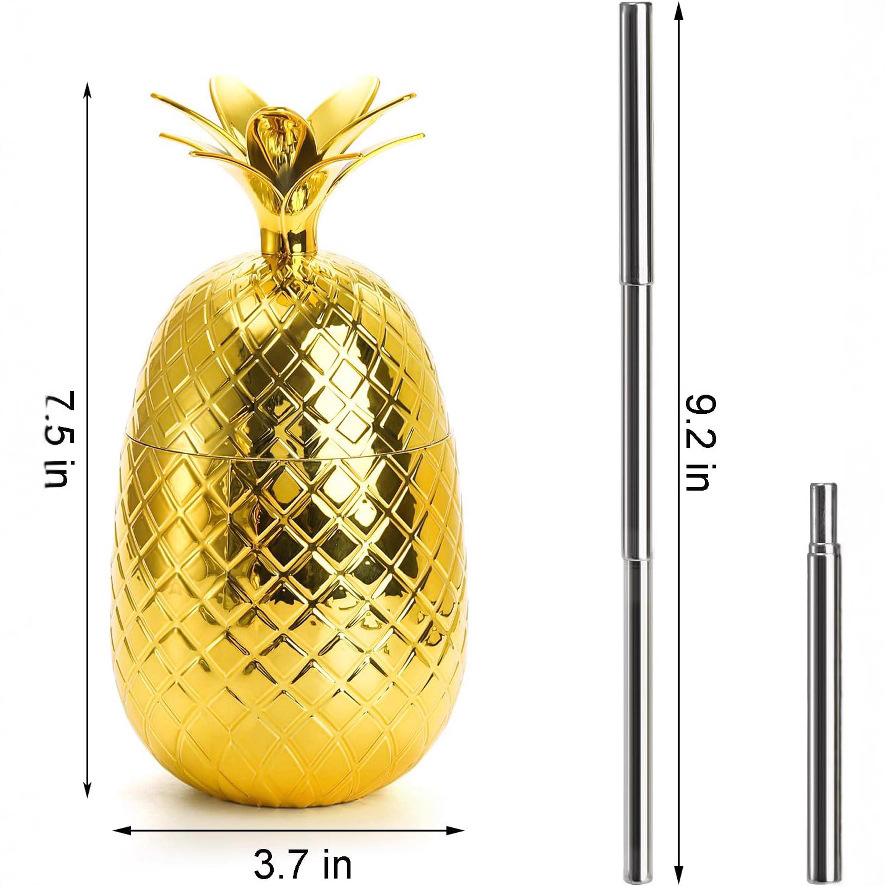 Customized electroplated pineapple-shaped cups, large-capacity plastic straw cups, and popular milk tea and juice straw cups from the manufacturer Item Picture