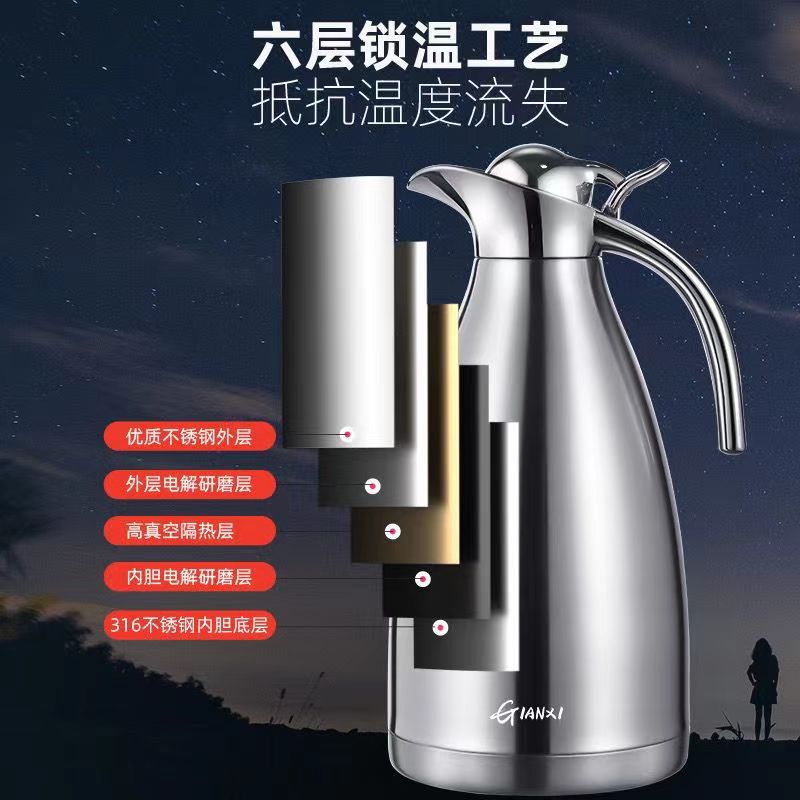 【 One-piece Delivery 】304 stainless steel double-layer vacuum insulated kettle, household insulated bottle, coffee pot, thermos Specification drawing