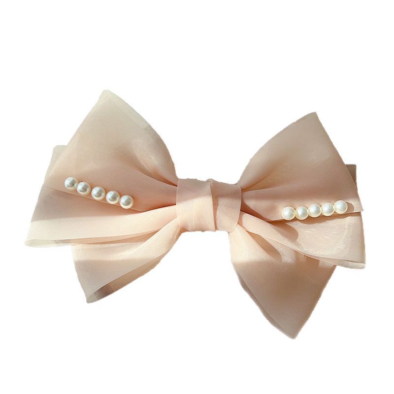 Organza bow pearl hair clip, Korean style hair accessory, simple and elegant headwear, female hair clip at the back of the head Item Picture