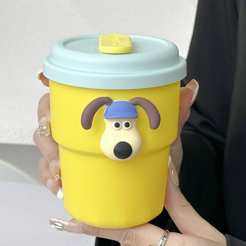 New Instags-style cute big dog sticker girls' straw cup portable large-capacity plastic cup for female office workers details Picture