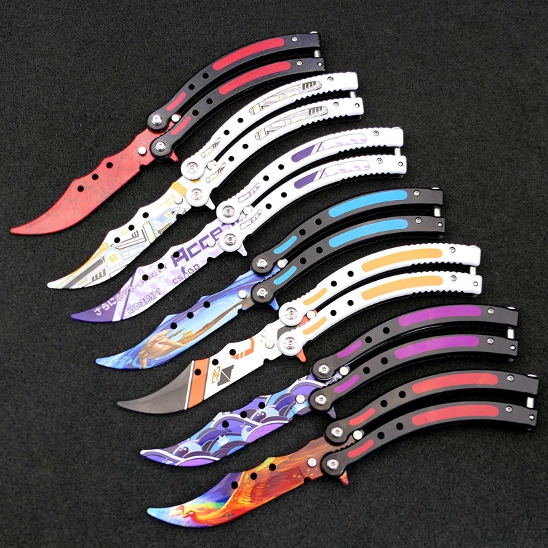 CSGO butterfly knife from the manufacturer, all-steel outdoor folding 3D swing practice, uncut blade freestyle training, titanium alloy curved knife full figure