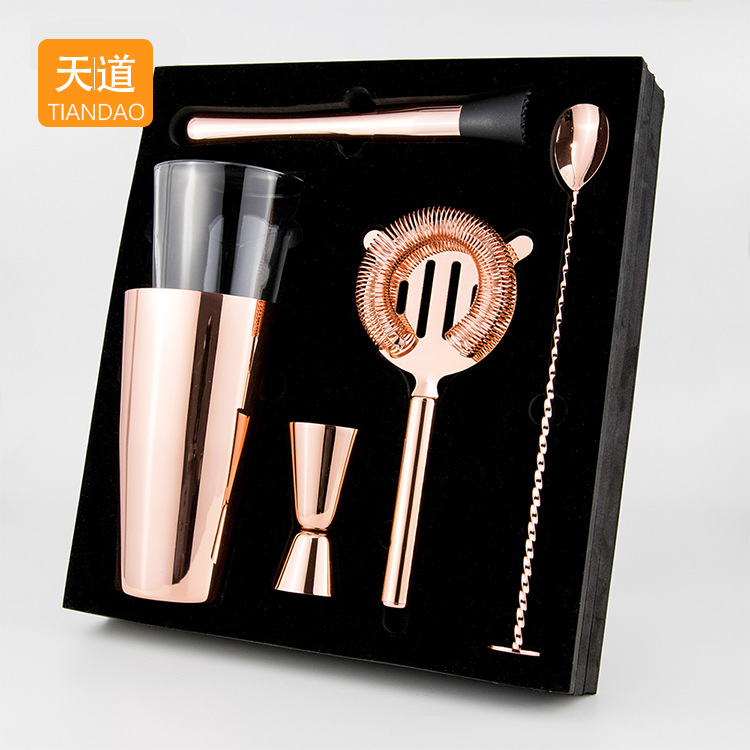 Cross-border best-selling stainless steel Boston cocktail shaker set, high-end gift box, family cocktail shaker glasses full figure