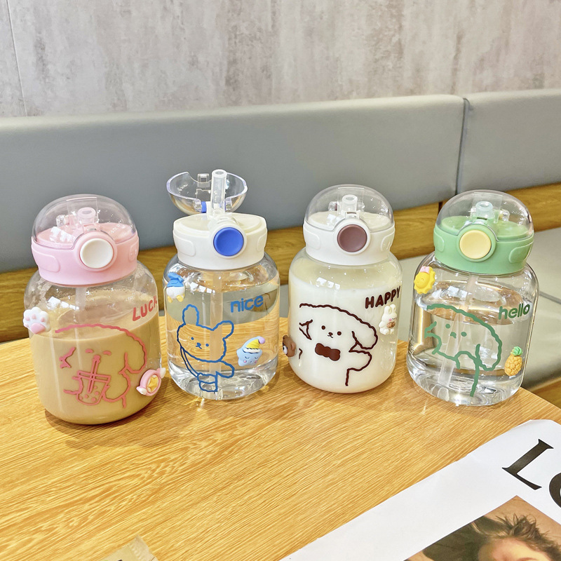 Summer plastic cups, children's straw cups, ins style, portable plastic cups for students, the same style as female Internet celebrities, large capacity details Picture