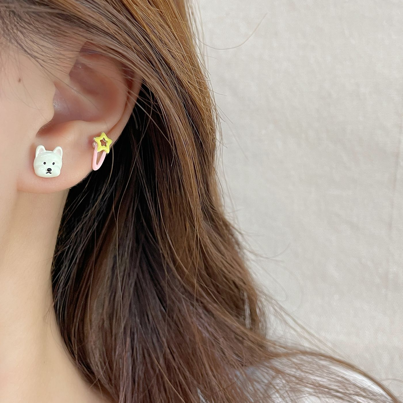 Cute and playful honey jar bear stud earrings set, women's silver needle, West Highland Q-style fresh and cute cream cartoon earrings details Picture