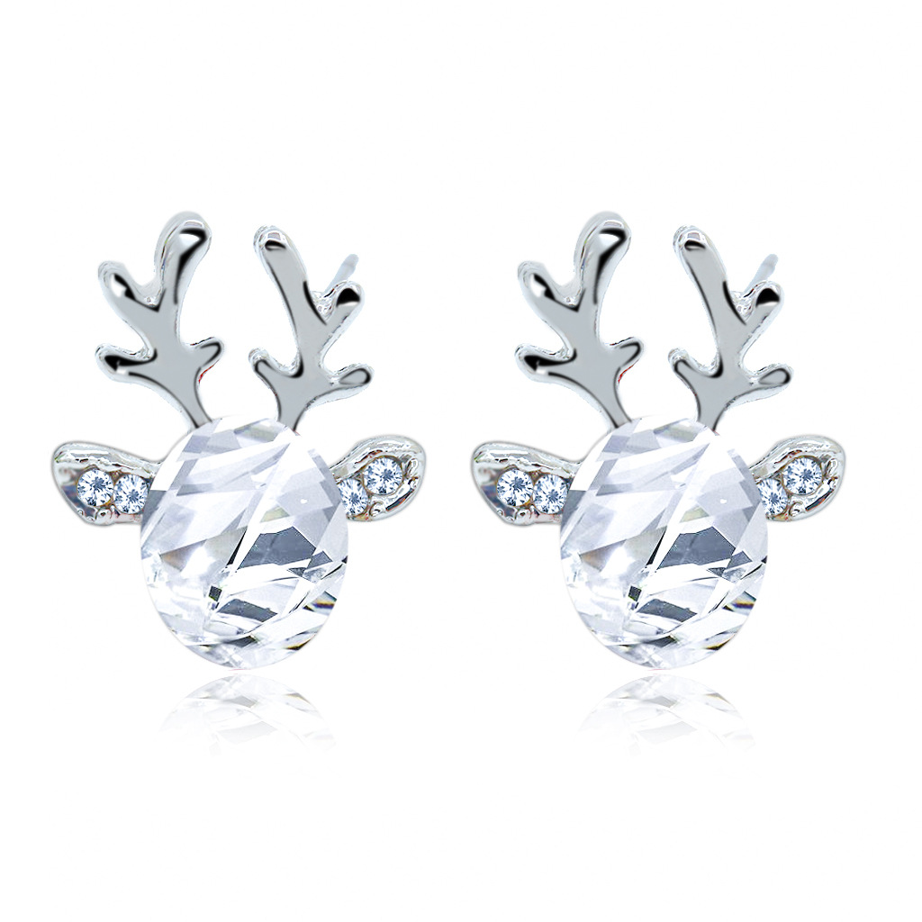 Korean version earrings wholesale manufacturer crystal gemstone antler earrings, elegant and three-dimensional Christmas reindeer stud earrings Item Picture
