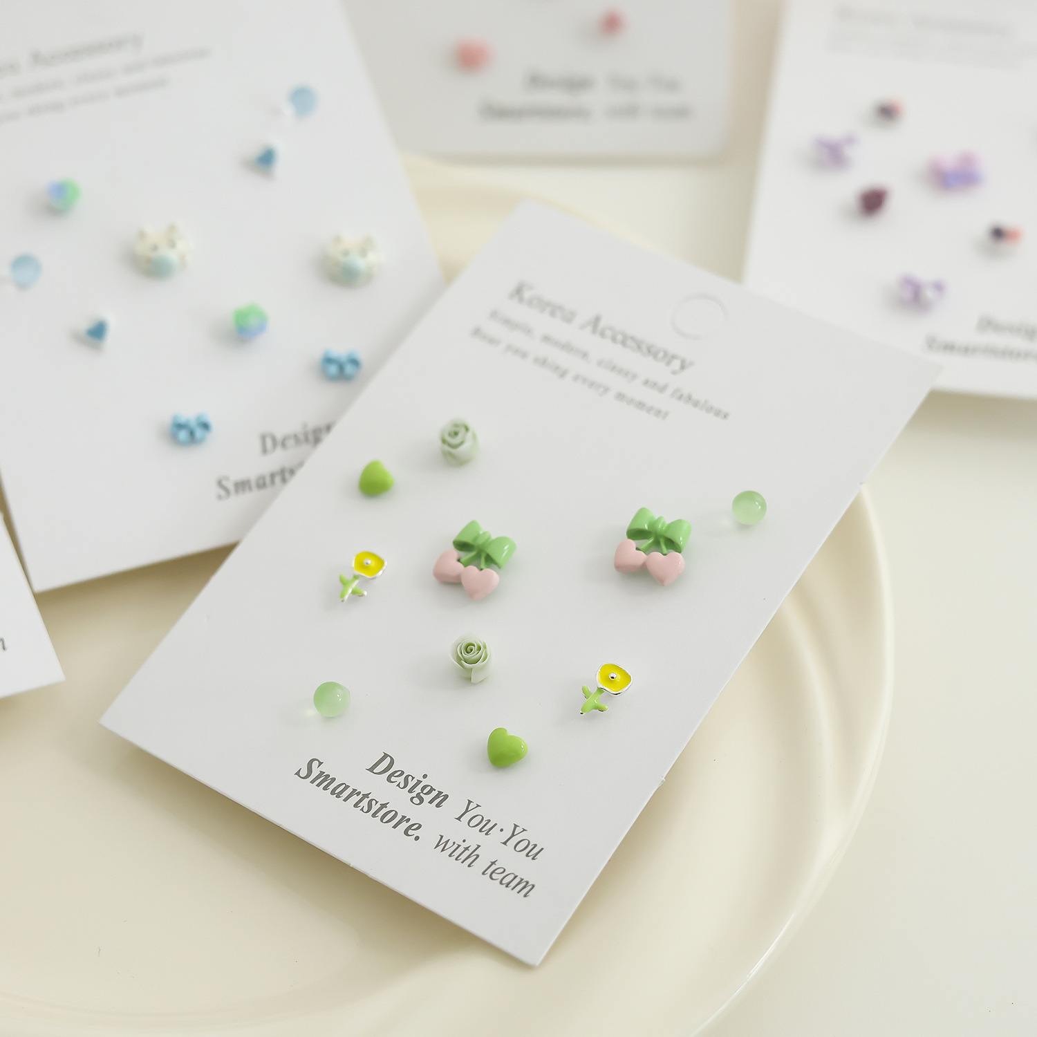 Summer fresh pure silver stud earrings set, sweet pink, 2024 new compact earrings, versatile earrings wholesale details Picture