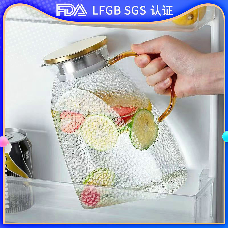 Refrigerator cold water bottle, summer household high-temperature resistant large-capacity cold water bottle, flower teapot, high borosilicate teapot cup full figure