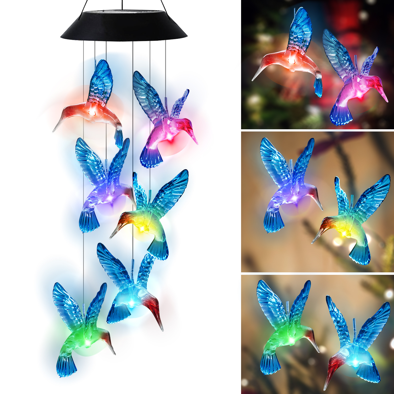 New outdoor solar wind chime LED black shell bluebird wind chime Christmas gift Application Scenario