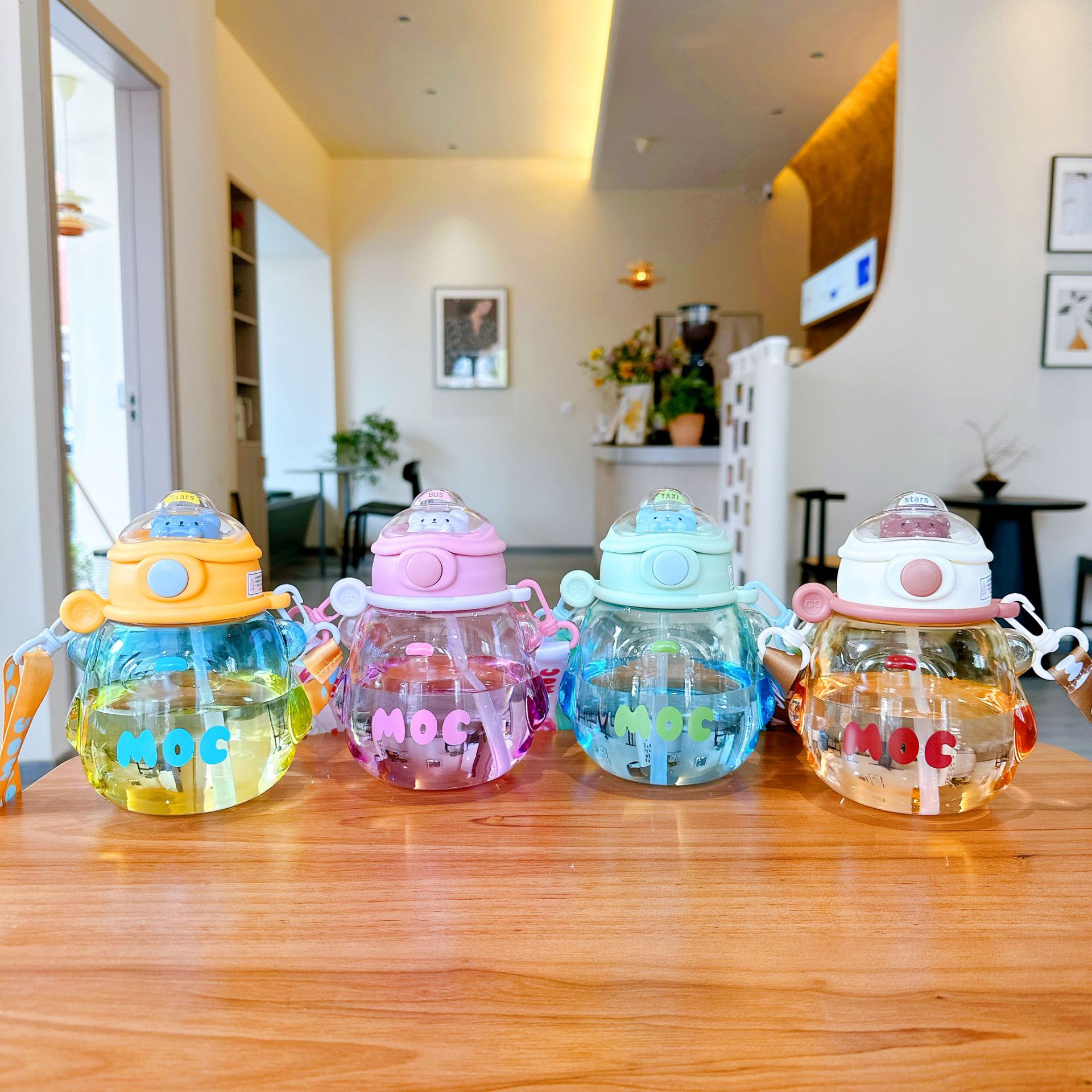 New high-appearure-level large-bellied cup with gradient colors, cute straw cup, simple and elegant for girls, student outdoor portable plastic cup details Picture