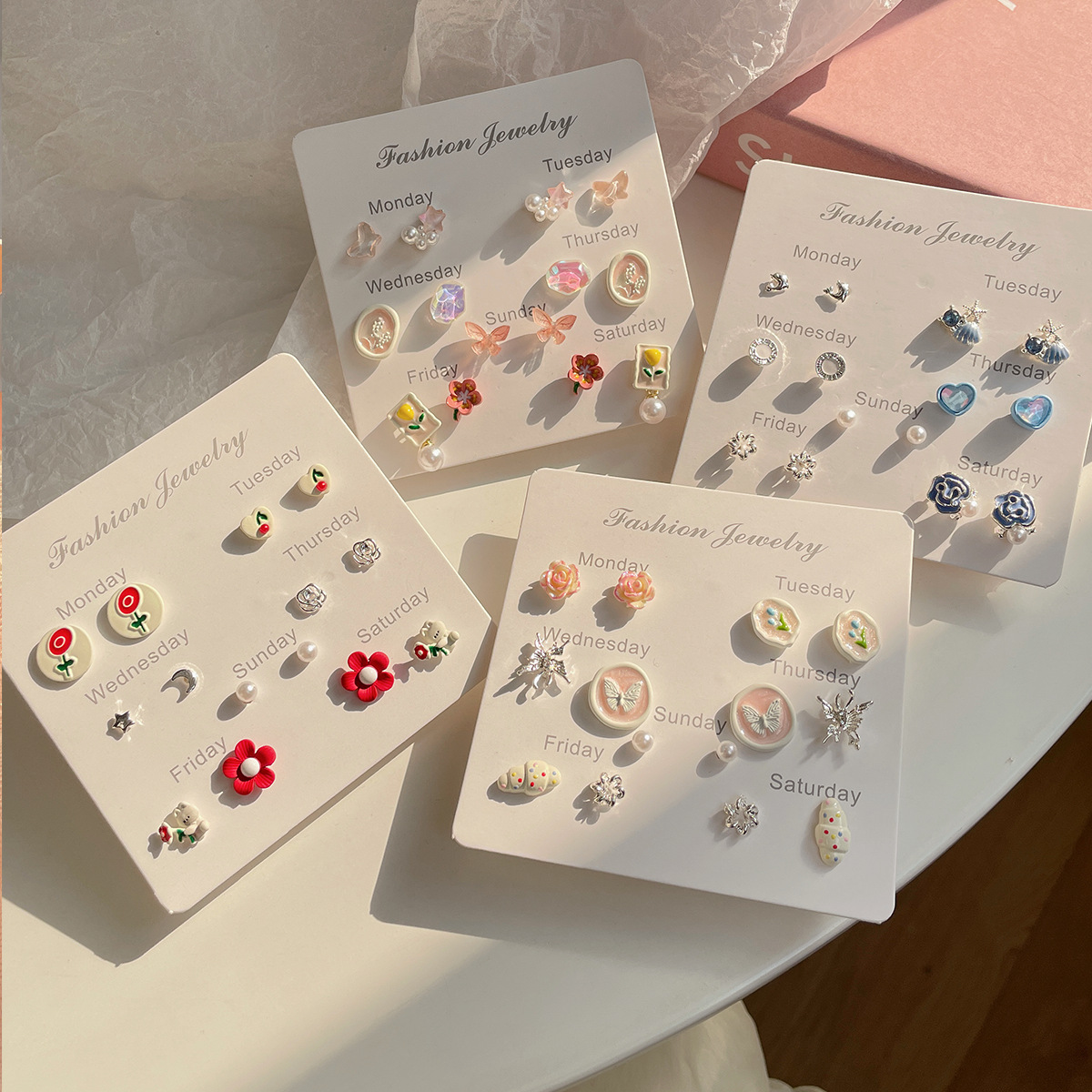 Summer cochlear Stud Super Fairy Butterfly One-week Stud Set for Women Silver Needle Niche Pink girl flower earrings wholesale Application Scenario