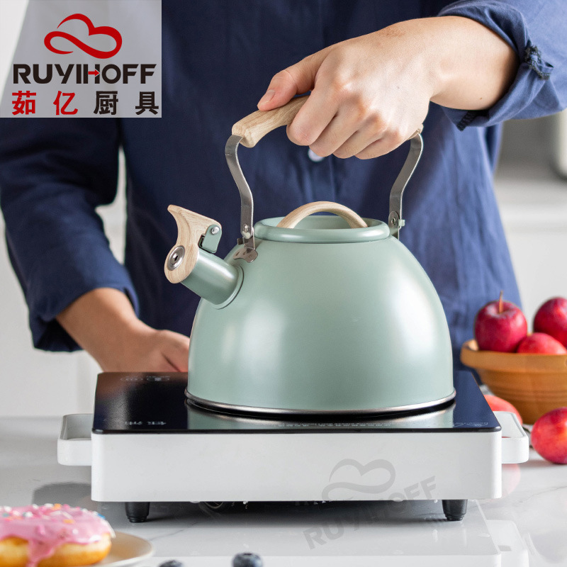 New cross-border light green sound kettle for brewing tea and coffee, 3L European and American sound kettle, light luxury kitchenware with folding handle Application Scenario