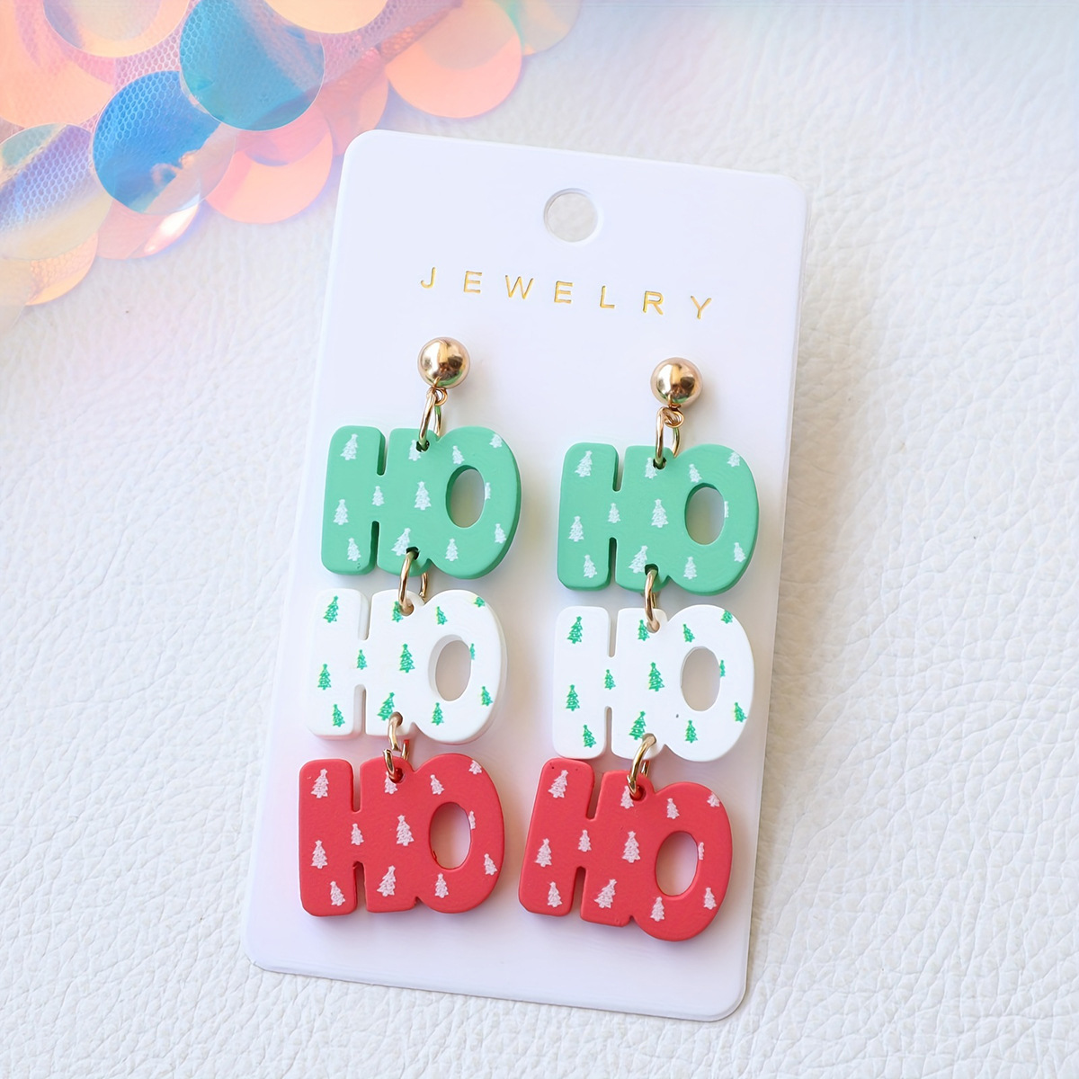 Christmas acrylic imitation soft clay lacquer earrings HO personalized letter Christmas tree print earrings, holiday earrings for women Application Scenario