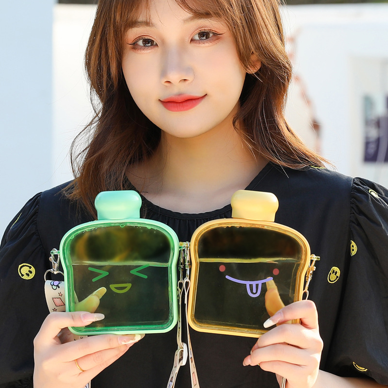 Creative bread and toast plastic cup, convenient crossbody strap, outdoor leisure travel water cup, Korean-style student gift cup details Picture