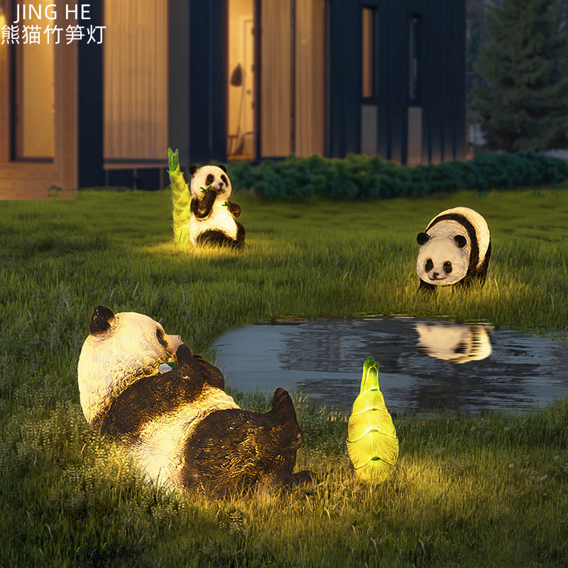 Outdoor garden bamboo shoot courtyard lawn lights, garden decoration landscape lights, illuminated panda animal lights, shaped lights full figure