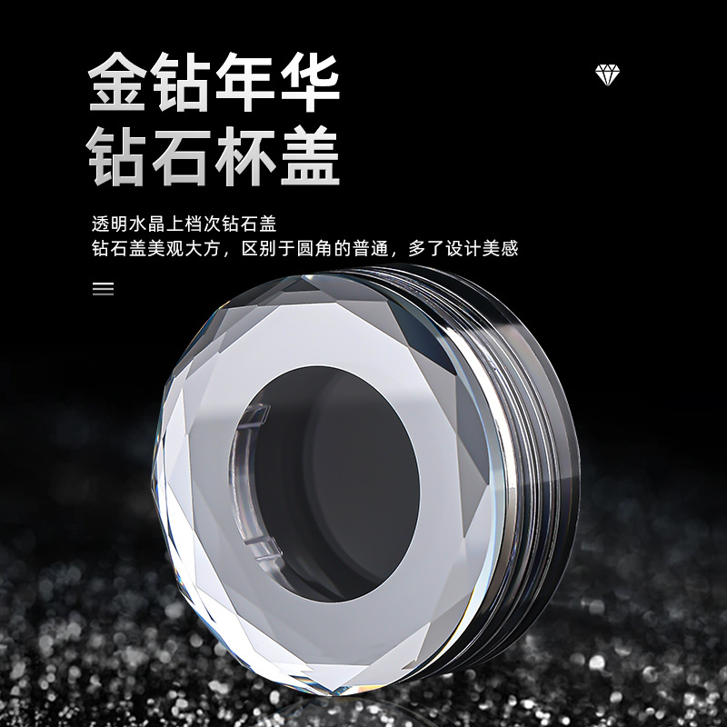 Transparent high borosilicate glass cup, high-temperature resistant tea brewing cup, simple thickened water cup, diamond lid, large-capacity water cup Specification drawing