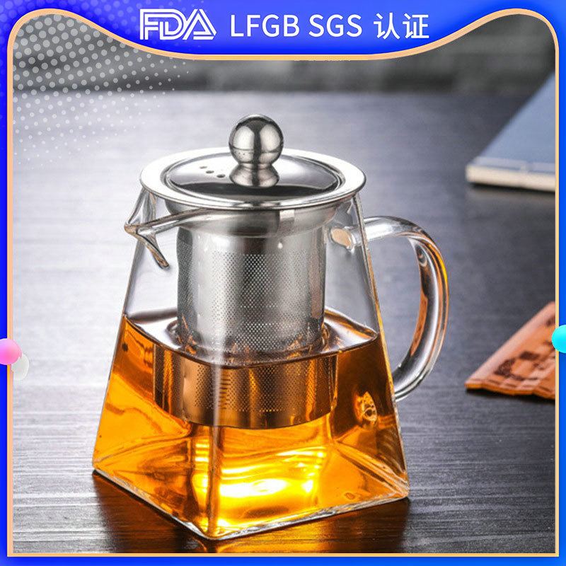 Glass teapot, heat-resistant flower teapot, high borosilicate fair teapot, stainless steel teapot, heat-resistant glass teapot with filter screen full figure