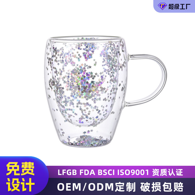 Customized cross-border double-layer glass cups, high-temperature resistant household high-appearance-level milk coffee cups, high borosilicate glass water cups full figure