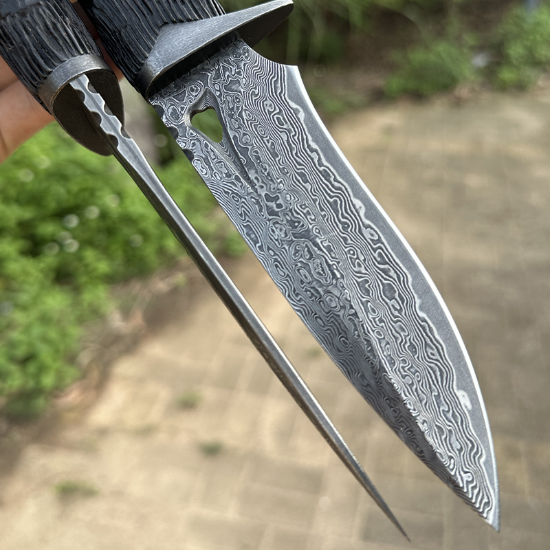 Hand-forged VG10 Damascus steel knife, portable outdoor straight knife, high-hardness camping knife, fruit pickling meat details Picture