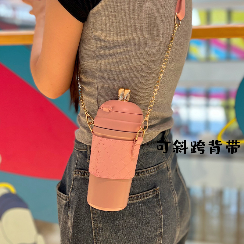 Cute angel rabbit cup, vacuum insulated cup, men's and women's water cup, pop-up lid, stainless steel straw Item Picture