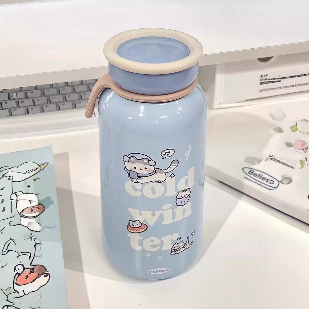 Cartoon cute insulated cup, ins student high appearance level couple water cup, portable tea and water separation large-capacity water cup full figure