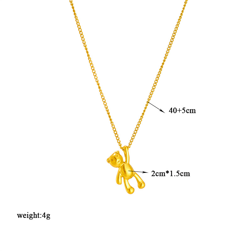 Simple and cute cartoon three-dimensional glossy bear pendant from Japan and South Korea, titanium steel jewelry, metal chain, versatile necklace Application Scenario