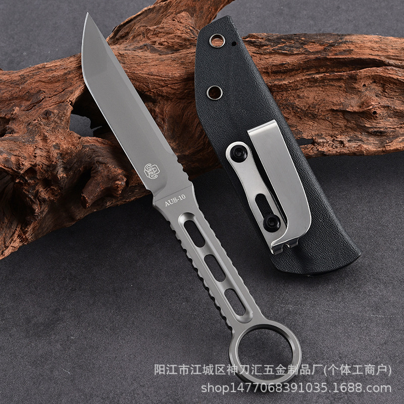 Hot-selling Krypton Rhino Ray AUS integrated straight knife, camping table knife, self-defense knife, outdoor portable tactical knife details Picture