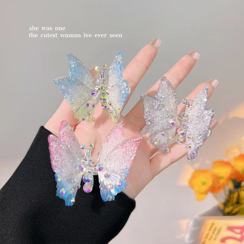 Moving butterfly hair clips, little girl hair clips, side clips, broken hair clips, small clips, children's super fairy hair accessories full figure