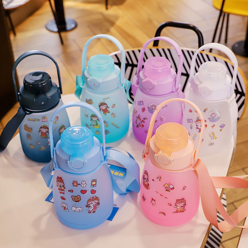 Wholesale of new summer children's straw drinking water cups, large-bellied cups, portable large-capacity student plastic cups as gifts full figure