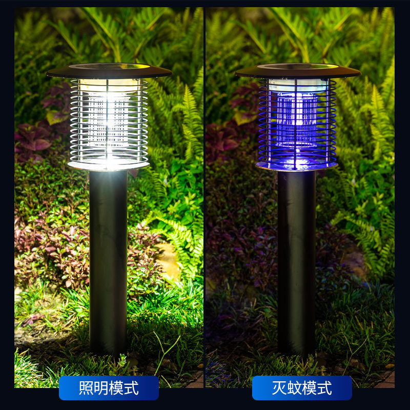 Solar-powered mosquito-killing lamp, outdoor waterproof lighting for courtyards, garden, household physical electric shock mosquito repellent lamp, mosquito-catching wonder details Picture