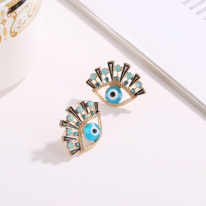 Creative new fashionable blue eye earrings with rhinestones, elegant ear studs and earrings wholesale from the manufacturer Specification drawing