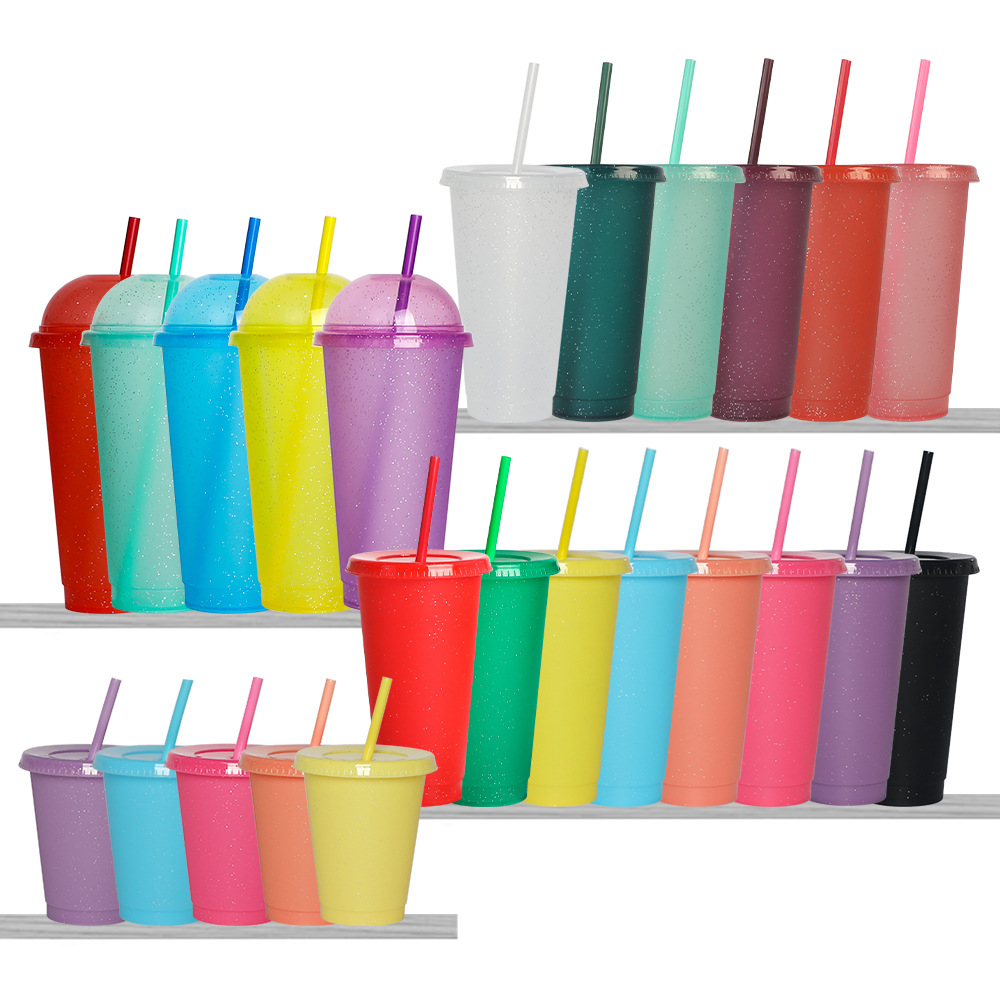 Factory direct supply pp single-layer colored plastic cups, reusable in summer solid color glitter powder straw cups Specification drawing