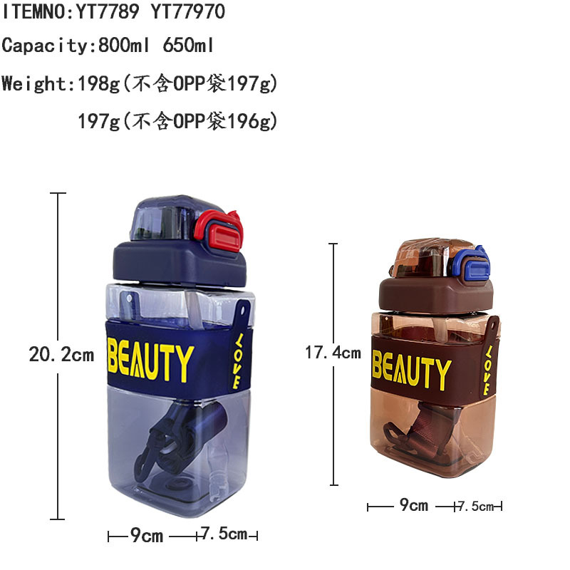 High appearance level square 650ml cross-border portable shoulder strap outdoor sports transparent gradient straw plastic cup travel cup Application Scenario