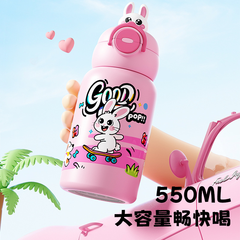 Animal cartoon 316 stainless steel insulated cup, men's and women's outdoor portable travel cup, high appearance level straw direct drinking cup details Picture