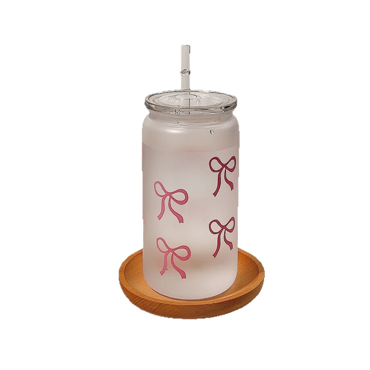 ins girl bow, popular plastic cup, heat-resistant coffee milk cup, cute, high appearance level frosted straw cup Item Picture
