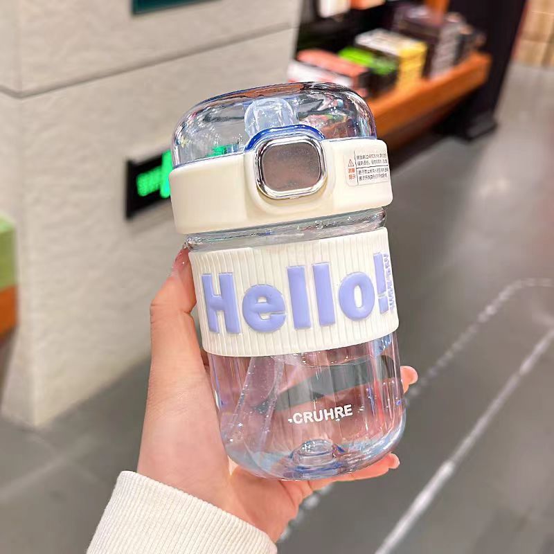 Simple plastic cup, summer portable cup, high appearance level, girls' straw cup, small cup, cute pop-up lid, sports drinking cup full figure