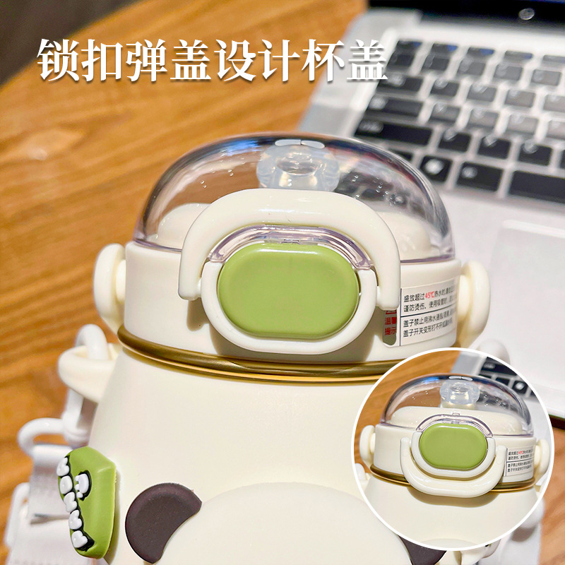 High-quality appearance level panda doll plastic cup, convenient and cute children's small belly water cup, large-capacity new pop-up lid straw cup details Picture