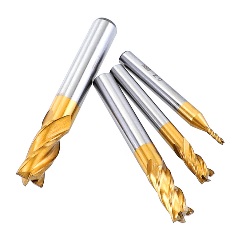 High-speed steel and aluminum milling cutters 1.5-10mm four-edge white steel straight shank titanium-coated end mills, end face mills Specification drawing