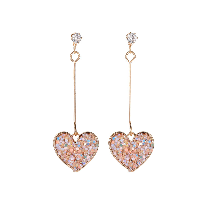 Korean-style fresh and cute heart-shaped tassel stud earrings, sweet Internet celebrity style, colorful earrings, fashionable and versatile, trendy accessories wholesale Item Picture