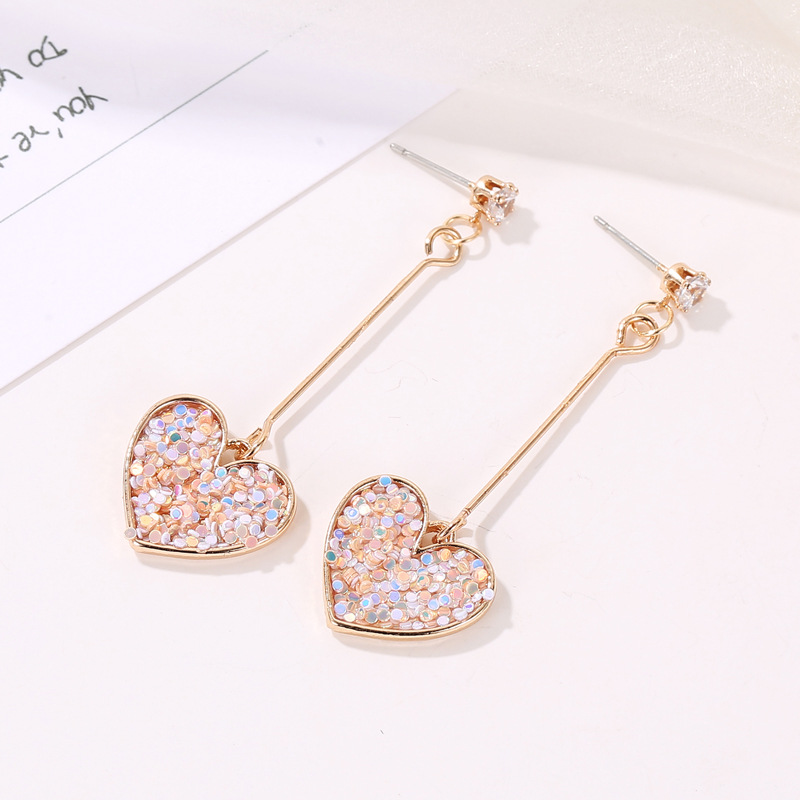 Korean-style fresh and cute heart-shaped tassel stud earrings, sweet Internet celebrity style, colorful earrings, fashionable and versatile, trendy accessories wholesale Specification drawing
