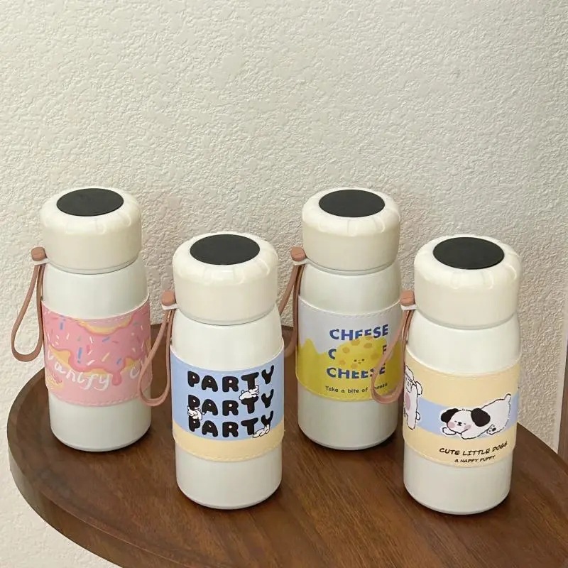 Simple temperature-showing insulated cup, high school girls' appearance level, 304 stainless steel straw cup, cute students, portable, large capacity full figure