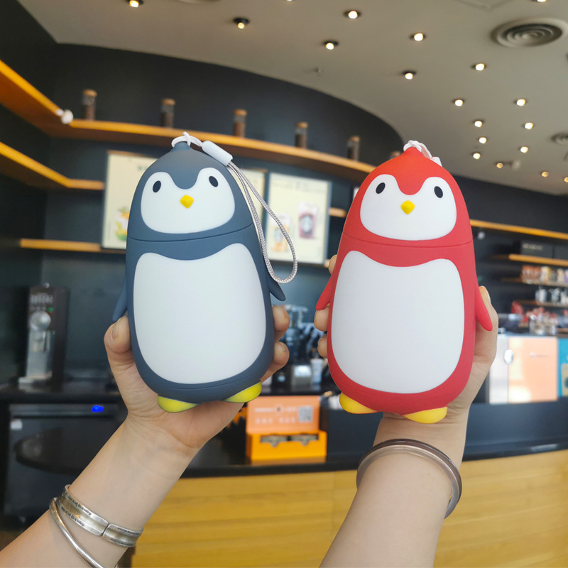Factory direct sales and customization of European and American standard creative cartoon big-bellied penguin double-layer insulated glass cups as advertising gift cups details Picture