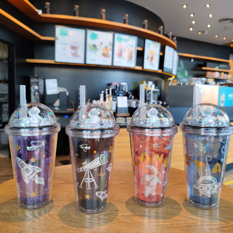 Summer new AS material student straw milk tea cup with lid, high appearance level wholesale 500ml cold water juice cup full figure