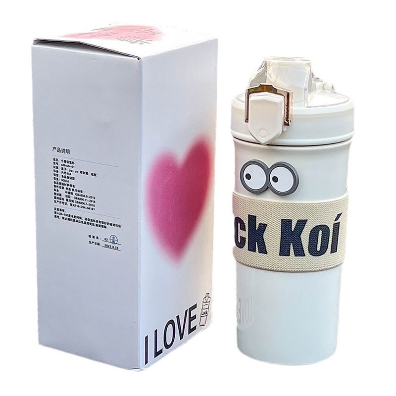 High appearance level, portable coffee cup, women's double-drinking straw insulated cup, light luxury water cup, large capacity with handle and small shield Item Picture