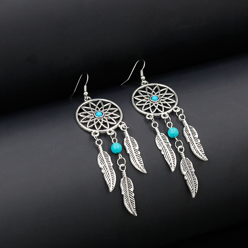 dream catcher Feather Earrings, Dream Net Earrings, trendy new style, wish Best-selling hollowed-out earrings for women Specification drawing