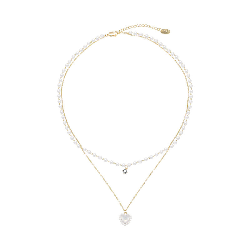 Wholesale of InS-style pearl necklaces with a light luxury, niche and high-end feel for women, sweet and cool collarbone chains, and heart-shaped pendants for hot girls Item Picture
