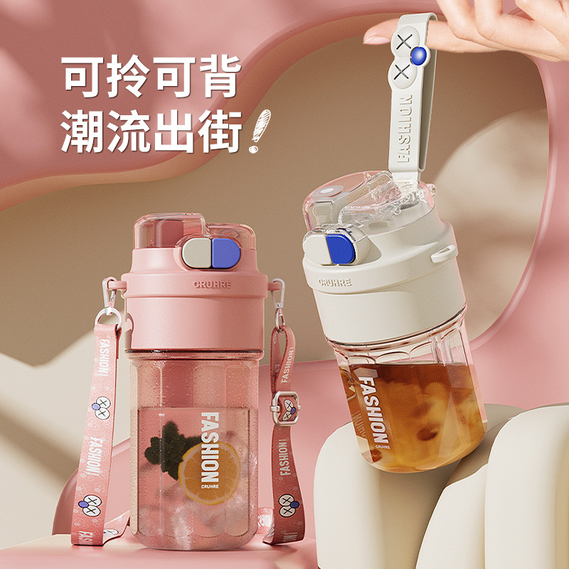 High appearance level, big eyes plastic cup, large capacity, convenient water cup for men and women's sports, creative dual-drinking portable water cup details Picture