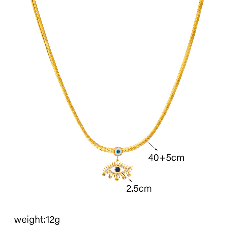 European and American fashion, light luxury, retro diamond-encrusted eye pendant, titanium steel collarbone chain, simple and versatile twist chain necklace Application Scenario
